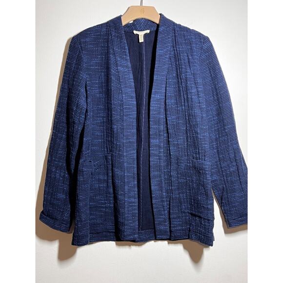 Eileen Fisher EUC Blue Stripe Textured Cotton Open Cardigan Sweater Jacket XS - Picture 1 of 4